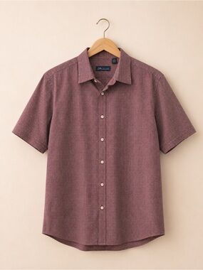 JM Collection Burgundy Short-Sleeve Check Button-Down Shirt